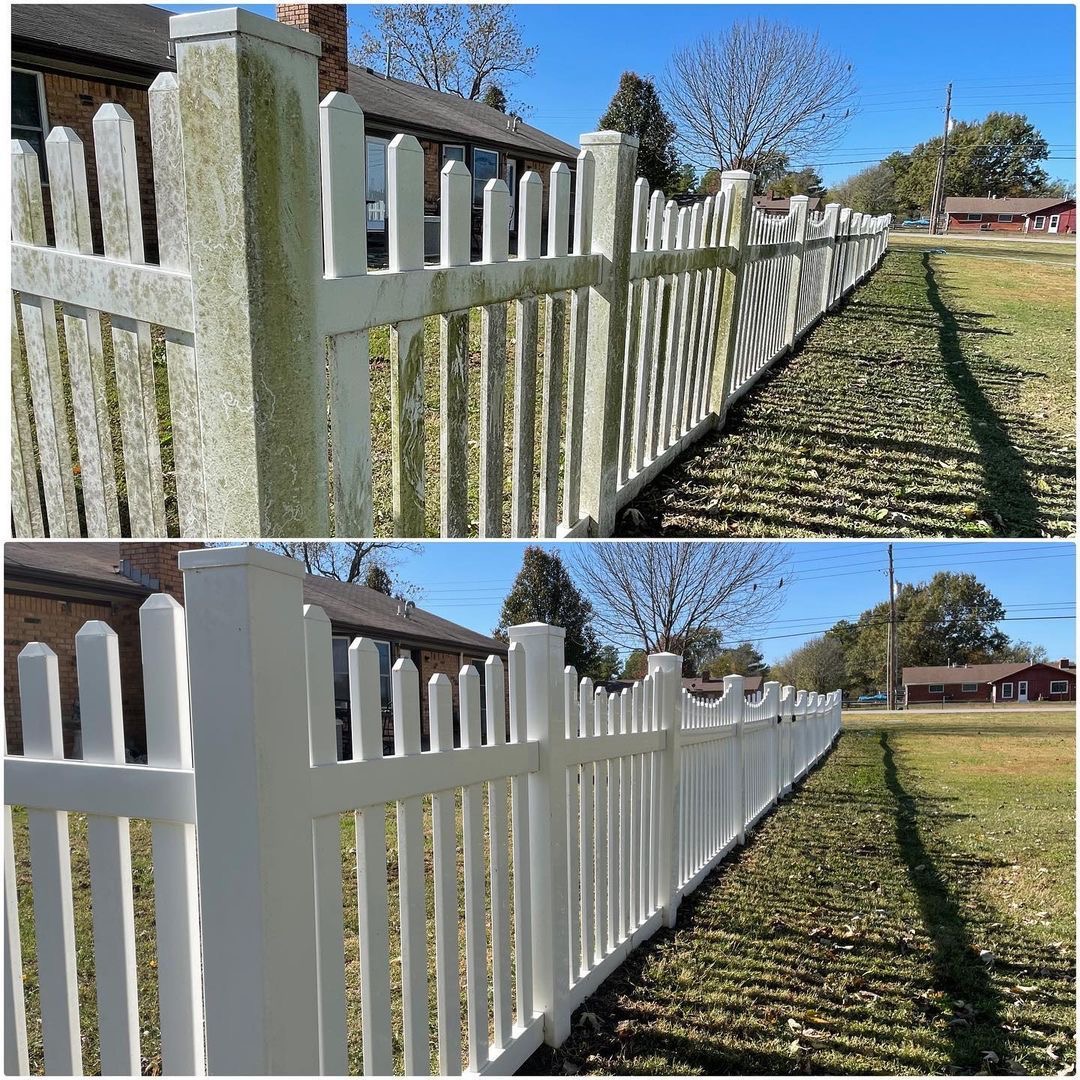 White picket fence before and after cleaning