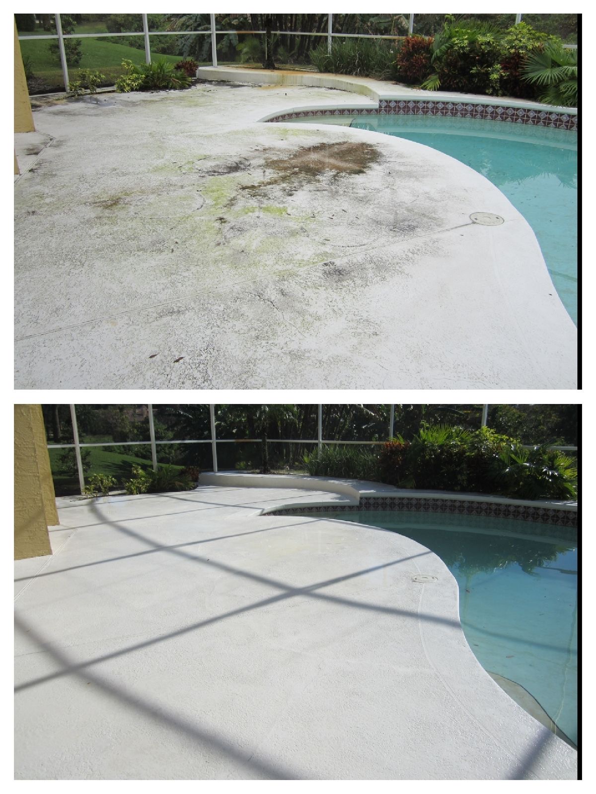 Pool deck before and after cleaning